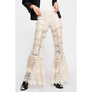 NWOT Anna Sui Guipure Lace Flared Pants in Cream Boho Bohomoto Bohemian Natural